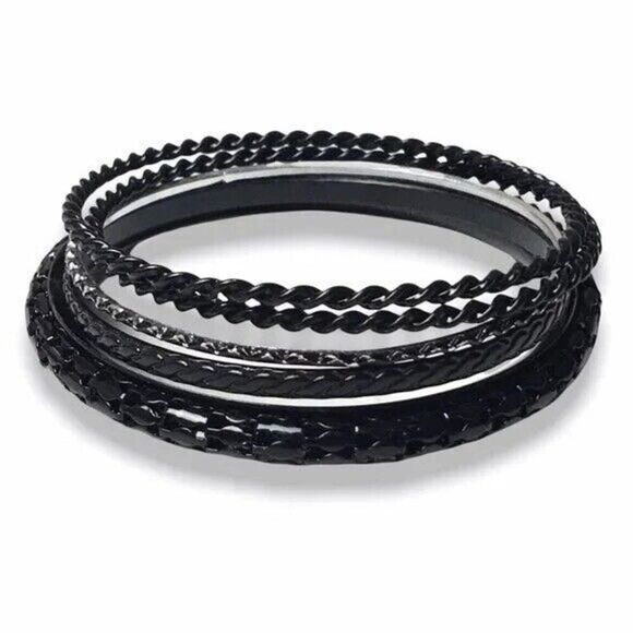 Black Bracelet Lot 5 Enameled Metal Bangles Goth Punk Gothic Costume Jewelry - Picture 8 of 8